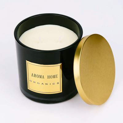 Etichetta privata 14OZ 400g del metallo del coperchio della bottiglia di vetro della cera del profumo della candela domestica nera dorata della soia