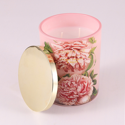 Fiore rosa della candela sentito barattolo di vetro 415g che stampa con il coperchio del metallo