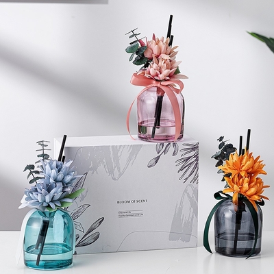 Diffusore a lamella rotondo in bottiglia di vetro per aromaterapia con profumo in bastoncino di fibra di fiori 400 ml