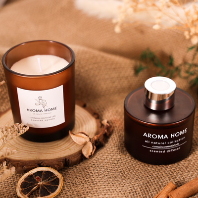 Insieme di lusso di Brown Reed Diffuser Scented Candles Gift del barattolo di vetro di fragranza dell'olio di Caldo-vendita della CASA dell'AROMA
