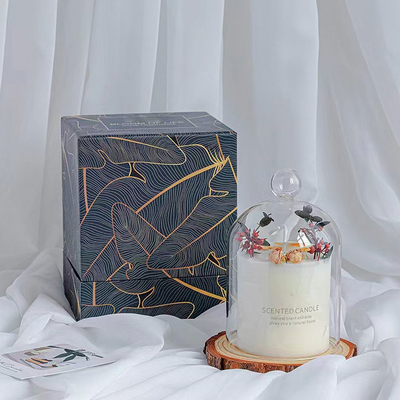 Il barattolo di vetro dell'hotel della cera domestica della soia ha sentito la candela con il coperchio di Bell della base di legno dei potpourri