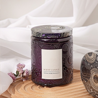 Il barattolo di vetro impresso unico organico della CASA dell'AROMA ha sentito le candele con il contenitore di regalo