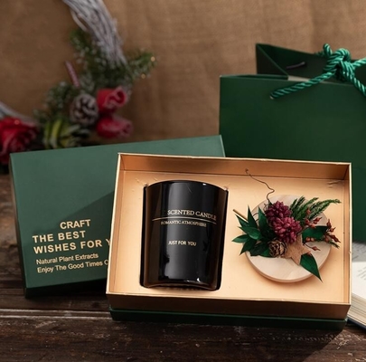 Contenitore di regalo profumato di nozze della candela della cera del fiore di Natale di legno verde nero del coperchio