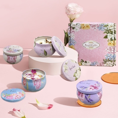 L'etichetta privata su misura ha sentito l'insieme asciutto del regalo di Crystal Soy Wax Tin Candle del fiore
