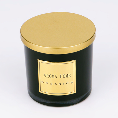 Etichetta privata 14OZ 400g del metallo del coperchio della bottiglia di vetro della cera del profumo della candela domestica nera dorata della soia