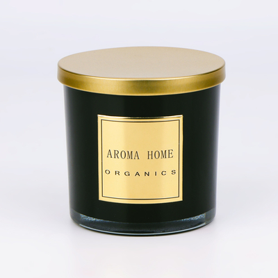 Etichetta privata 14OZ 400g del metallo del coperchio della bottiglia di vetro della cera del profumo della candela domestica nera dorata della soia