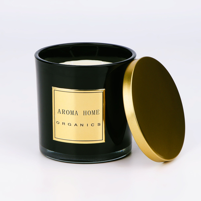 Etichetta privata 14OZ 400g del metallo del coperchio della bottiglia di vetro della cera del profumo della candela domestica nera dorata della soia