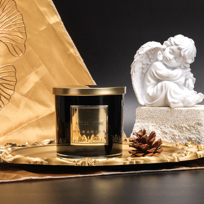 Etichetta privata 14OZ 400g del metallo del coperchio della bottiglia di vetro della cera del profumo della candela domestica nera dorata della soia