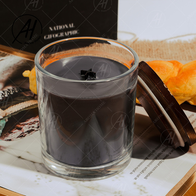 Candela trasparente su ordinazione del profumo della vaniglia della cera della soia del nero del barattolo con i coperchi di legno