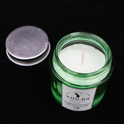 La cera della soia ha sentito Mason Jar Candles Coconut Oil casalingo in vetro verde