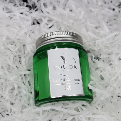 La cera della soia ha sentito Mason Jar Candles Coconut Oil casalingo in vetro verde