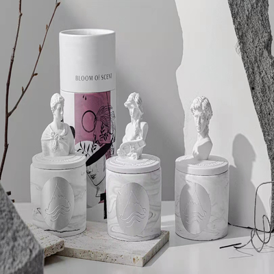 Forma greca della statua della candela ceramica profumata della soia per la decorazione domestica 65g