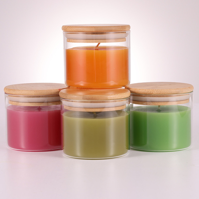 La luce naturale dell'aroma di aromaterapia della cera paraffinica esamina in controluce 220G con il coperchio di bambù