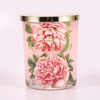 Fiore rosa della candela sentito barattolo di vetro 415g che stampa con il coperchio del metallo